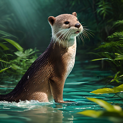 JPG 동물 편집이미지 한마리 사람없음 물 젖음 풀 숲 디지털합성 수달 편집소스 편집실사 AI포토 AI콘텐츠 자연요소 식물 1 CG 파일형식