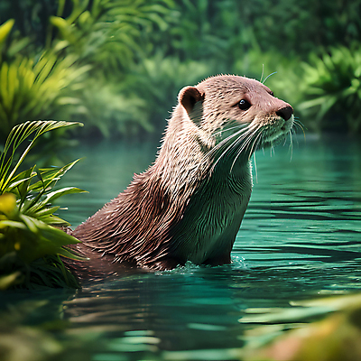 JPG 동물 편집이미지 한마리 사람없음 물 젖음 풀 숲 디지털합성 수달 편집소스 편집실사 AI포토 AI콘텐츠 자연요소 식물 1 CG 파일형식