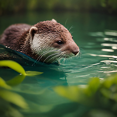 JPG 동물 편집이미지 한마리 사람없음 아웃포커스 물 젖음 풀 소프트포커스 디지털합성 수달 편집소스 편집실사 AI포토 AI콘텐츠 자연요소 식물 1 촬영기법 CG 파일형식