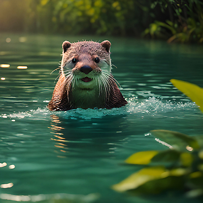 JPG 동물 편집이미지 한마리 사람없음 물 젖음 풀 숲 디지털합성 수달 편집소스 편집실사 AI포토 AI콘텐츠 자연요소 식물 1 CG 파일형식