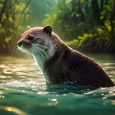 JPG 동물 편집이미지 한마리 사람없음 물 젖음 풀 숲 디지털합성 수달 편집소스 편집실사 AI포토 AI콘텐츠 자연요소 식물 1 CG 파일형식