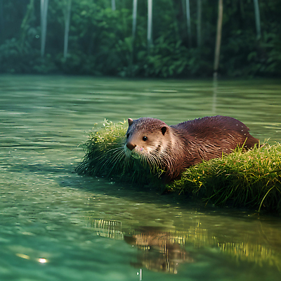 JPG 나무 동물 편집이미지 한마리 사람없음 물 반사 젖음 풀 숲 디지털합성 수달 편집소스 편집실사 AI포토 AI콘텐츠 자연요소 식물 1 CG 파일형식