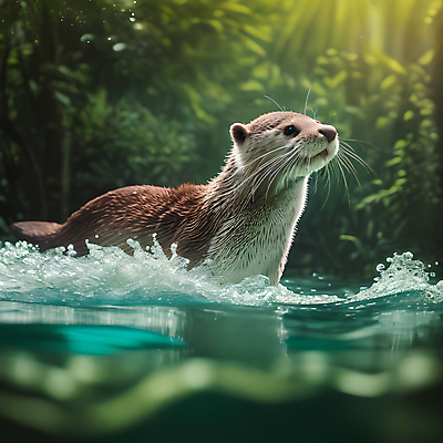 JPG 동물 편집이미지 한마리 사람없음 물 젖음 풀 숲 디지털합성 수달 스플래쉬 편집소스 편집실사 AI포토 AI콘텐츠 자연요소 식물 1 CG 파일형식