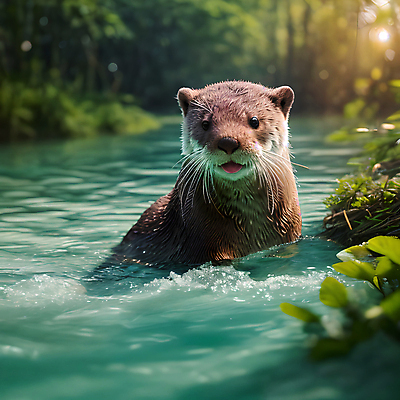 JPG 동물 편집이미지 한마리 사람없음 물 젖음 풀 숲 디지털합성 수달 편집소스 편집실사 AI포토 AI콘텐츠 자연요소 식물 1 CG 파일형식