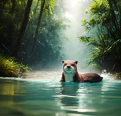 JPG 나무 동물 편집이미지 한마리 사람없음 물 젖음 풀 숲 디지털합성 수달 편집소스 편집실사 AI포토 AI콘텐츠 자연요소 식물 1 CG 파일형식