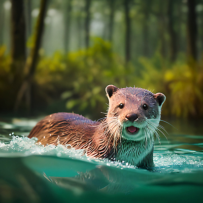 JPG 나무 동물 편집이미지 한마리 사람없음 아웃포커스 물 젖음 풀 숲 디지털합성 수달 스플래쉬 편집소스 편집실사 AI포토 AI콘텐츠 자연요소 식물 1 촬영기법 CG 파일형식