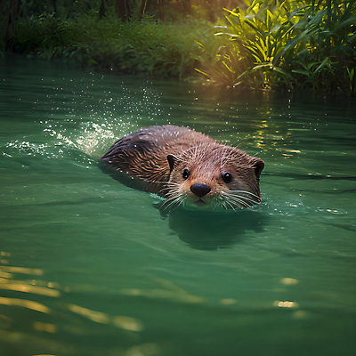 JPG 동물 편집이미지 한마리 사람없음 물 수영 젖음 풀 숲 디지털합성 수달 편집소스 편집실사 AI포토 AI콘텐츠 자연요소 식물 1 수상스포츠 CG 파일형식