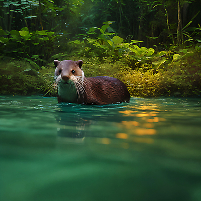 JPG 동물 편집이미지 한마리 사람없음 물 젖음 풀 숲 디지털합성 수달 편집소스 편집실사 AI포토 AI콘텐츠 자연요소 식물 1 CG 파일형식