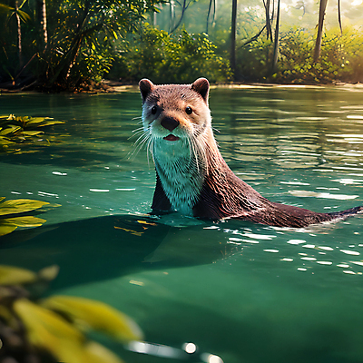 JPG 나무 동물 편집이미지 한마리 사람없음 물 젖음 풀 소프트포커스 숲 디지털합성 수달 편집소스 편집실사 AI포토 AI콘텐츠 자연요소 식물 1 촬영기법 CG 파일형식