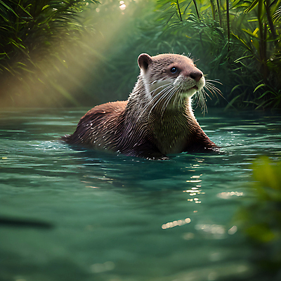JPG 동물 편집이미지 한마리 사람없음 물 빛 젖음 풀 소프트포커스 숲 디지털합성 수달 편집소스 편집실사 AI포토 AI콘텐츠 자연요소 식물 1 촬영기법 CG 파일형식