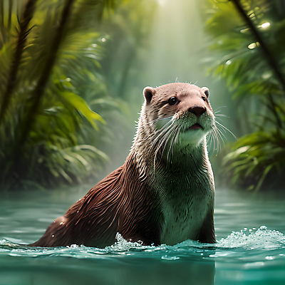 JPG 나무 동물 편집이미지 한마리 사람없음 물 빛 젖음 풀 숲 디지털합성 수달 편집소스 편집실사 AI포토 AI콘텐츠 자연요소 식물 1 CG 파일형식