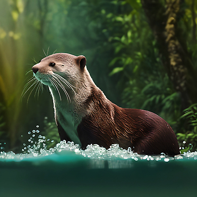 JPG 나무 동물 편집이미지 한마리 사람없음 물 젖음 풀 숲 디지털합성 수달 스플래쉬 편집소스 편집실사 AI포토 AI콘텐츠 자연요소 식물 1 CG 파일형식