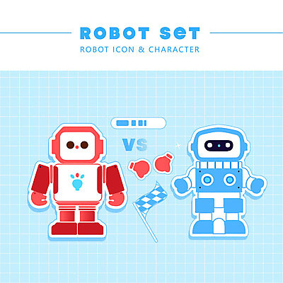 아이콘 캐릭터 스티커 사람없음 빨간색 파란색 경쟁 깃발 권투글러브 로봇 2D아이콘 AI파일 컬러 컨셉 글러브 파일형식 벡터