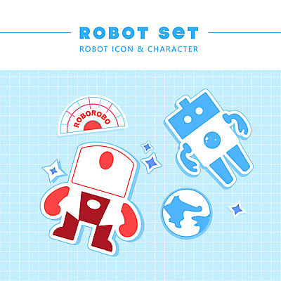 아이콘 캐릭터 지구 스티커 사람없음 빨간색 파란색 반짝임 로봇 계기판 2D아이콘 AI파일 컬러 모션 파일형식 벡터