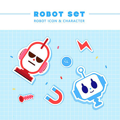 아이콘 캐릭터 스티커 사람없음 빨간색 파란색 나사 로봇 자석 이모티콘 U자형자석 번개모양 2D아이콘 AI파일 모양 컬러 공구 번개 파일형식 벡터