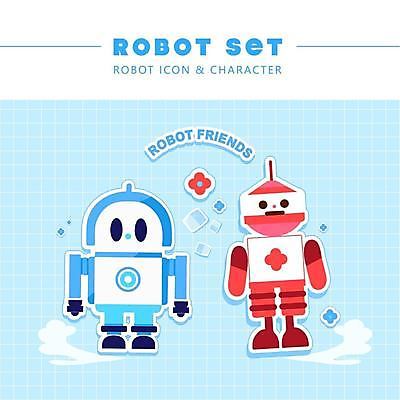 아이콘 캐릭터 꽃 스티커 사람없음 빨간색 파란색 로봇 큐브 2D아이콘 AI파일 식물 컬러 파일형식 벡터