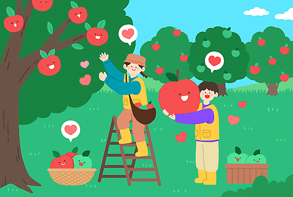 전신 PSD 여자 남자 말풍선 일러스트 사다리 안기 표정 서기 들기 잔디 성인 두명 바구니 농사 수확 하트 풀 사과 농부 큼 과수원 유기농 청사과 사과나무 손뻗기 사과농장 사과따기 성인만 국내일러스트 모양 나무 식물 직업 웰빙 농업 과일 모션 사람 농장 도구 크기 파일형식
