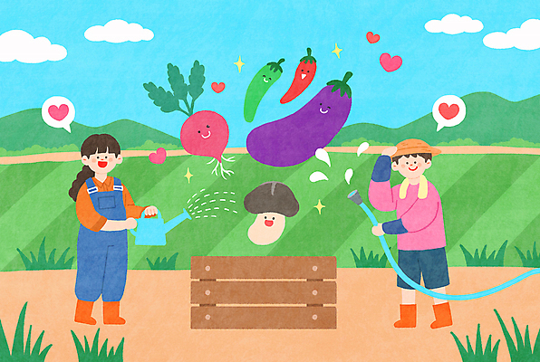 전신 PSD 구름 여자 남자 말풍선 일러스트 고추 가지 산 서기 들기 성인 두명 농사 버섯 물뿌리개 수확 하트 풀 농부 나무상자 물주기 유기농 호스 순무 성인만 국내일러스트 자연요소 모양 식물 직업 웰빙 농업 채소 모션 사람 상자 파일형식