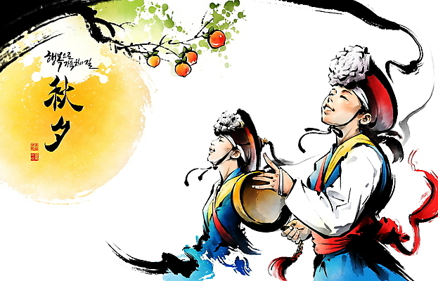 PSD 한국전통 남자 연주 일러스트 캘리그라피 붓터치 감 들기 상반신 성인 두명 추석 보름달 한복 풍물놀이 동양화 감나무 번짐 꽹과리 상모 농악꾼 농악대모자 성인남자만 국내일러스트 나무 모자_잡화 전통 명절 음악 과일 모션 타악기 한국 국악기 국악 미술 사람 달 전통의상 남자만 성인만 파일형식 효과