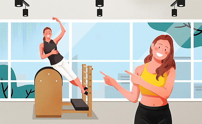 전신 PSD 나무 여자 포즈 일러스트 상반신 성인 두명 운동복 운동 강사 가리킴 트레이너 자기관리 필라테스 성인여자만 기구필라테스 필라테스기구 국내일러스트 식물 직업 옷 건강 사람 손짓 운동기구 헬스 여자만 성인만 파일형식