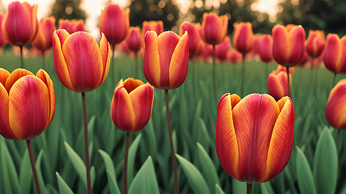 JPG 편집이미지 꽃 꽃밭 자연 사람없음 야외 빨간색 튤립 보케 편집실사 AI포토 AI콘텐츠 식물 컬러 CG 생태계 파일형식