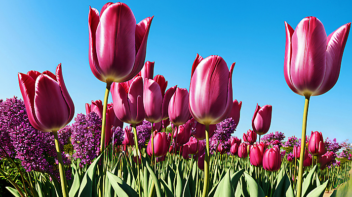 JPG 편집이미지 꽃 분홍색 꽃밭 자연 하늘 해바라기 사람없음 야외 튤립 편집실사 AI포토 AI콘텐츠 식물 컬러 CG 생태계 파일형식