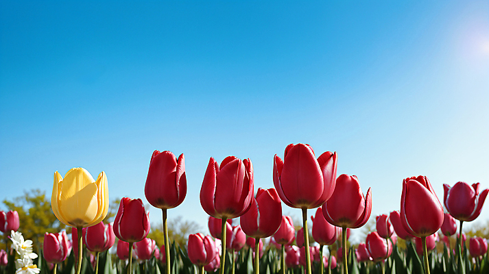 JPG 편집이미지 꽃 꽃밭 자연 하늘 사람없음 야외 햇빛 맑음 튤립 편집실사 AI포토 AI콘텐츠 식물 날씨 태양 CG 생태계 파일형식