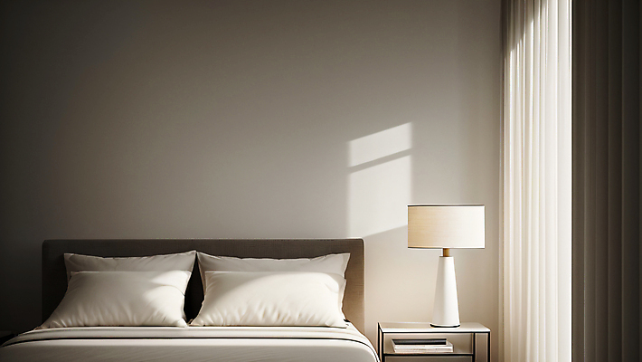 JPG 편집이미지 베개 실내 사람없음 책 인테리어 햇빛 침실 흰색 침대 커튼 포근함 디지털합성 모던 심플 미니멀 수면등 편집실사 AI포토 AI콘텐츠 디자인 컬러 가구 침구 조명 내부 태양 감각 CG 파일형식