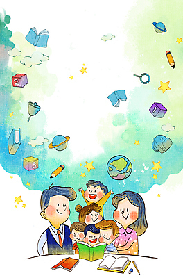 PSD 구름 학생 여자 남자 별 지구 어린이 하늘색 가방 일러스트 돋보기 수채화 소녀 소년 여러명 상반신 성인 책 독서 연필 교사 만세 행성 읽기 큐브 국내일러스트 자연요소 직업 잡화 다수 모션 학용품 사람 파란색 필기구 우주 파일형식