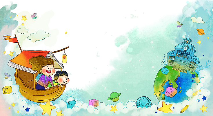 PSD 구름 학생 여자 남자 별 지구 어린이 하늘색 가방 일러스트 학교 수채화 소녀 소년 상반신 두명 책 행성 승차 큐브 등교 선박 어린이만 국내일러스트 자연요소 잡화 교육 수상교통 모션 사람 파란색 우주 등하교 파일형식