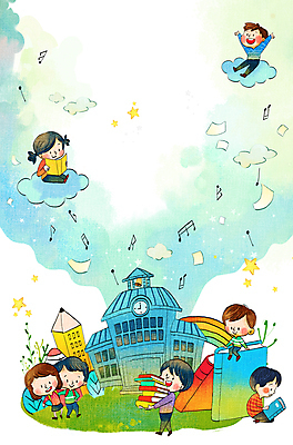 전신 PSD 구름 학생 여자 남자 별 어린이 하늘색 무지개 음표 일러스트 학교 수채화 들기 앉기 소녀 소년 여러명 책 독서 만세 읽기 즐거움 어린이만 국내일러스트 자연요소 기호 교육 감정 음악 다수 모션 사람 파란색 파일형식