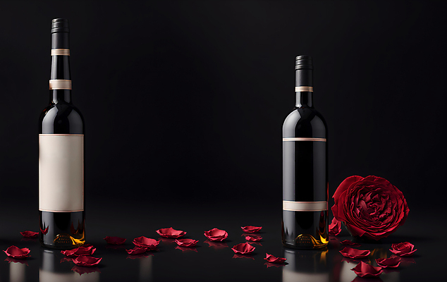JPG 편집이미지 꽃잎 술병 사람없음 장미 검은색 고급 와인병 디지털합성 목업 편집실사 AI포토 AI콘텐츠 꽃 컬러 컨셉 병_용기 주류 와인 CG 파일형식