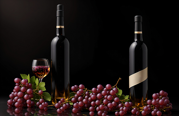 JPG 편집이미지 와인잔 포도 술병 사람없음 검은색 고급 레드와인 와인병 디지털합성 목업 편집실사 AI포토 AI콘텐츠 컬러 컨셉 술잔 과일 병_용기 주류 와인 CG 파일형식