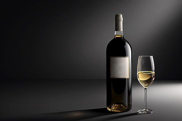 JPG 편집이미지 와인잔 술병 사람없음 검은색 고급 화이트와인 와인병 디지털합성 목업 편집실사 AI포토 AI콘텐츠 컬러 컨셉 술잔 병_용기 주류 와인 CG 파일형식