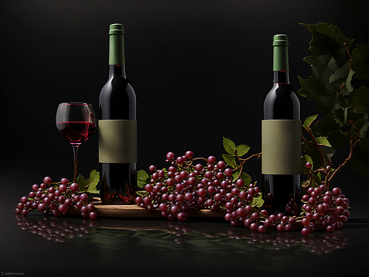 JPG 편집이미지 와인잔 포도 술병 사람없음 검은색 고급 레드와인 와인병 디지털합성 목업 편집실사 AI포토 AI콘텐츠 컬러 컨셉 술잔 과일 병_용기 주류 와인 CG 파일형식