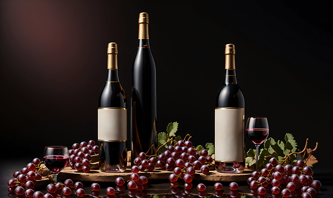 JPG 편집이미지 와인잔 포도 술병 사람없음 검은색 고급 레드와인 와인병 디지털합성 목업 편집실사 AI포토 AI콘텐츠 컬러 컨셉 술잔 과일 병_용기 주류 와인 CG 파일형식