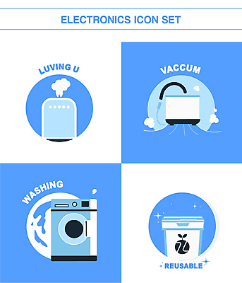 아이콘 사람없음 파란색 반짝임 세트 재활용 쓰레기통 원형 연기 청소기 세탁기 가습기 공기청정기 드럼세탁기 지구모양 2D아이콘 AI파일 모양 도형 지구 컬러 모션 전자제품 가전제품 청소도구 친환경 파일형식 벡터