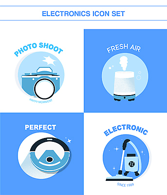 아이콘 사람없음 파란색 반짝임 세트 카메라 사진촬영 원형 청소기 가습기 공기청정기 청소로봇 2D아이콘 AI파일 도형 컬러 모션 전자제품 촬영 가전제품 청소도구 로봇 파일형식 벡터