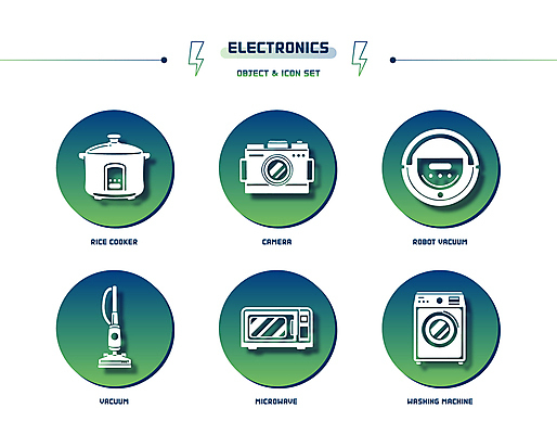 아이콘 사람없음 초록색 세트 카메라 원형 전자레인지 청소기 세탁기 그라데이션 밥솥 전기밥솥 드럼세탁기 번개모양 청소로봇 2D아이콘 AI파일 모양 도형 컬러 주방용품 전자제품 가전제품 레인지 번개 청소도구 로봇 파일형식 벡터