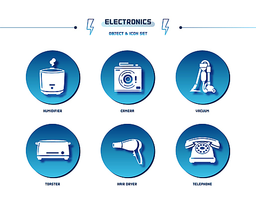 아이콘 사람없음 파란색 세트 카메라 원형 드라이어 전화기 청소기 그라데이션 가습기 공기청정기 번개모양 토스트기 2D아이콘 AI파일 모양 도형 컬러 전자제품 가전제품 미용용품 번개 청소도구 파일형식 벡터