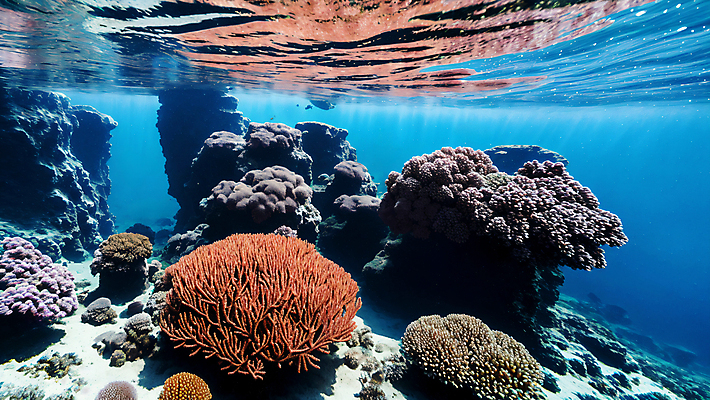 JPG 편집이미지 바다 자연 풍경 사람없음 파란색 바닷속 수중 산호초 편집실사 AI포토 AI콘텐츠 컬러 수중식물 CG 생태계 파일형식