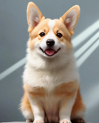 JPG 동물 편집이미지 한마리 앉기 사람없음 귀여움 강아지 웰시코기 편집실사 AI포토 AI콘텐츠 1 컨셉 모션 반려동물 개 CG 파일형식