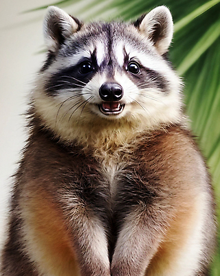 JPG 동물 편집이미지 한마리 사람없음 귀여움 풀잎 라쿤 편집실사 AI포토 AI콘텐츠 1 컨셉 잎 풀_식물 CG 너구리 파일형식