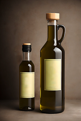 JPG 편집이미지 유리병 사람없음 올리브오일 두병 목업 편집실사 AI포토 AI콘텐츠 2 병_용기 기름_음식 CG 파일형식