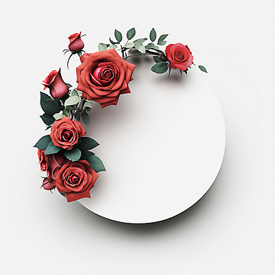 JPG 편집이미지 꽃 나뭇잎 프레임 사람없음 빨간색 장미 원형 디지털합성 카피스페이스 편집소스 편집실사 AI포토 AI콘텐츠 도형 식물 컬러 잎 공백 CG 파일형식