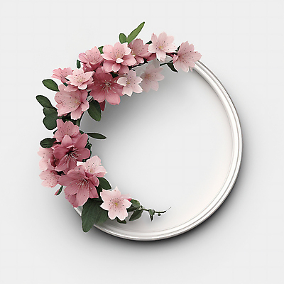 JPG 편집이미지 꽃 분홍색 나뭇잎 프레임 사람없음 벚꽃 원형 디지털합성 카피스페이스 편집소스 편집실사 AI포토 AI콘텐츠 도형 식물 컬러 잎 공백 CG 파일형식