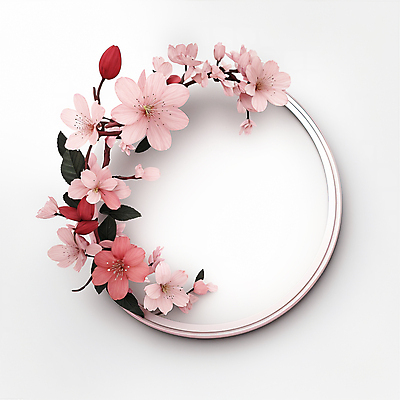 JPG 편집이미지 꽃 분홍색 나뭇잎 프레임 사람없음 벚꽃 원형 디지털합성 카피스페이스 편집소스 편집실사 AI포토 AI콘텐츠 도형 식물 컬러 잎 공백 CG 파일형식