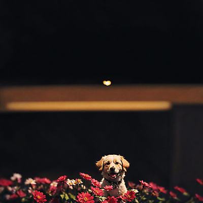 JPG 동물 편집이미지 한마리 꽃 사람없음 개 강아지 디지털합성 편집소스 편집실사 AI포토 AI콘텐츠 식물 1 포유류 반려동물 CG 파일형식