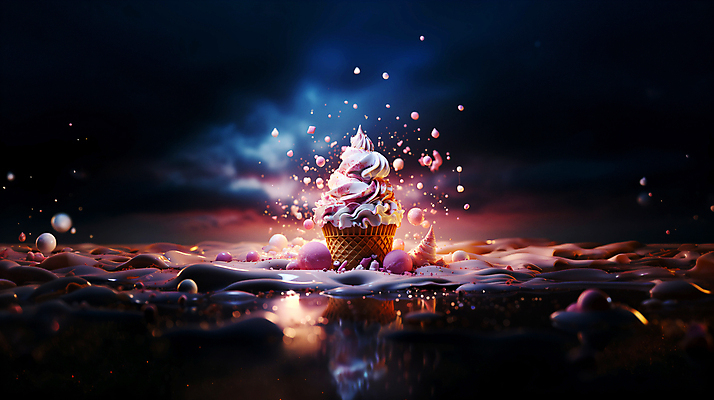 JPG 구름 편집이미지 상상 하늘 사람없음 빛 반짝임 판타지 달콤 디지털합성 콘아이스크림 몽환 편집소스 편집실사 AI컴퓨터그래픽 AI콘텐츠 자연요소 컨셉 모션 아이스크림 맛 CG 파일형식