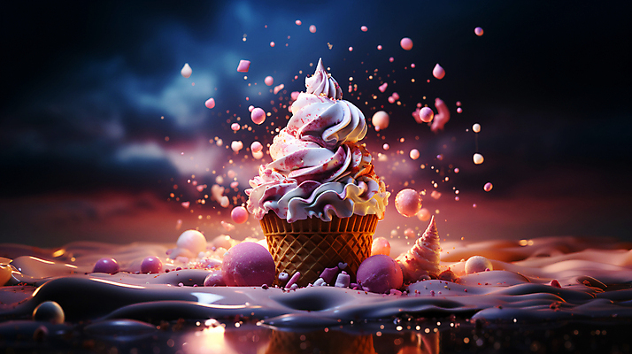 JPG 구름 편집이미지 상상 하늘 사람없음 빛 반짝임 판타지 달콤 디지털합성 콘아이스크림 몽환 편집소스 편집실사 AI컴퓨터그래픽 AI콘텐츠 자연요소 컨셉 모션 아이스크림 맛 CG 파일형식